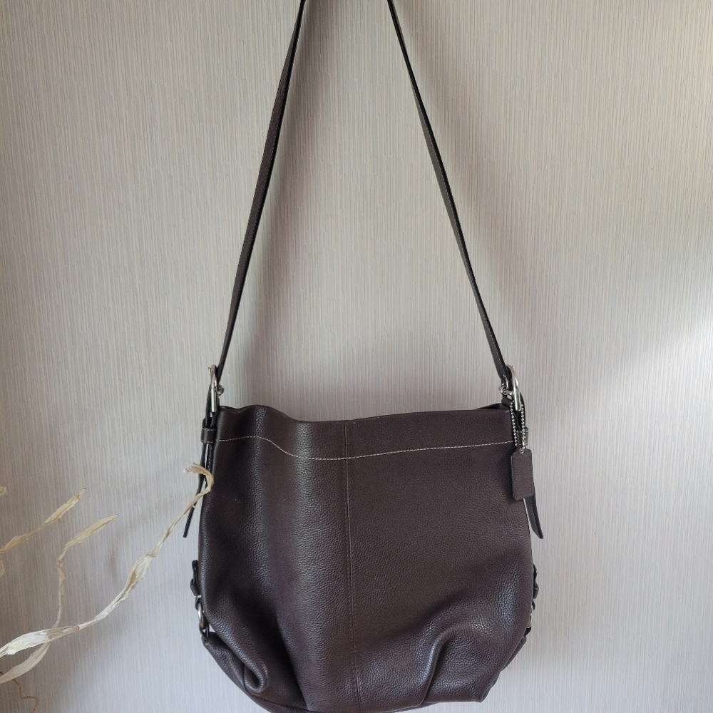 COACH Brown Pebble Leather Duffle Convertible Crossbody Shoulder Bag F15064